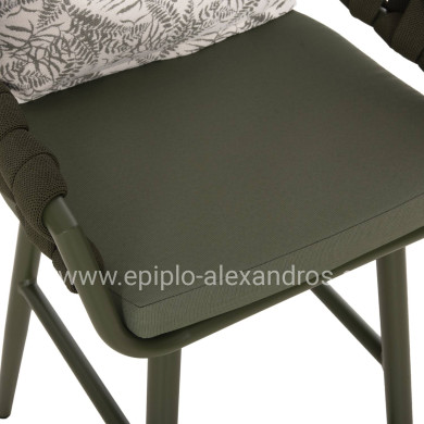 BAR STOOL ALUMINUM CAMDEN HM6142.09 BACK CUSHION WITH PRINT PATTERN-DARK OLIVE 56x60x108Hcm.