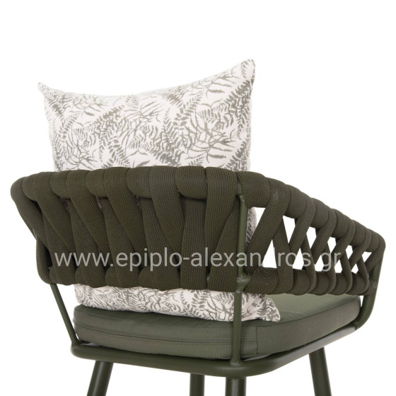 BAR STOOL ALUMINUM CAMDEN HM6142.09 BACK CUSHION WITH PRINT PATTERN-DARK OLIVE 56x60x108Hcm.
