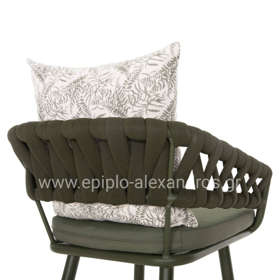 BAR STOOL ALUMINUM CAMDEN HM6142.09 BACK CUSHION WITH PRINT PATTERN-DARK OLIVE 56x60x108Hcm.