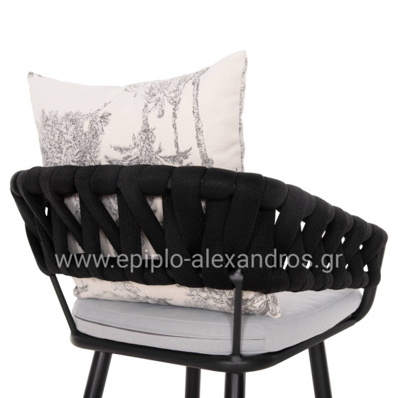 BAR STOOL ALUMINUM CAMDEN HM6142.01 ANTHRACITE WITH ECRU BACK CUSHION WITH PRINT PATTERN 56x60x108Hcm.