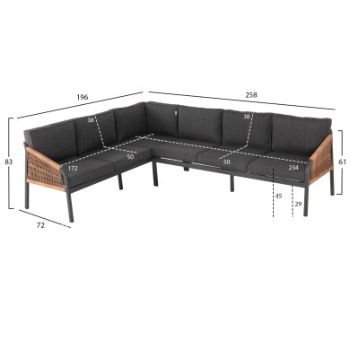 OUTDOOR CORNER LOUNGE SET MAERLY HM6140.02 ALUMINUM & CUSHIONS IN ANTHRACITE-BEIGE SYNTHETIC ROPE