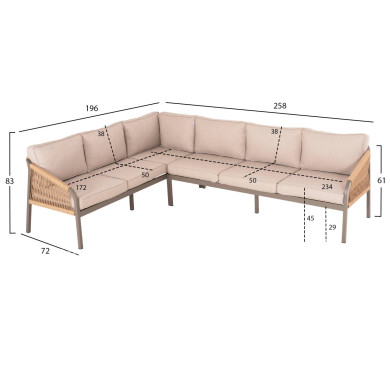 OUTDOOR CORNER LOUNGE SET MAERLY HM6140.03 ALUMINUM & CUSHIONS IN CHAMPAGNE COLOR-BEIGE SYNTHETIC ROPE
