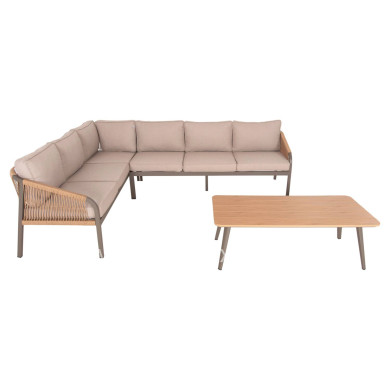 OUTDOOR CORNER LOUNGE SET MAERLY HM6140.03 ALUMINUM & CUSHIONS IN CHAMPAGNE COLOR-BEIGE SYNTHETIC ROPE