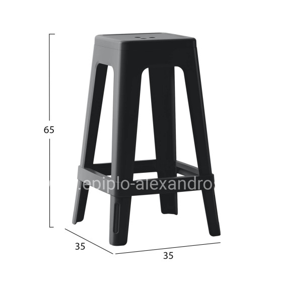 POLYPROPYLENE STOOL SQUARE ZEB HM6128.02 BLACK 35x35x65Hcm.