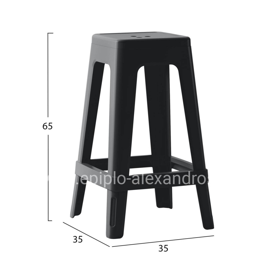 POLYPROPYLENE STOOL SQUARE ZEB HM6128.02 BLACK 35x35x65Hcm.