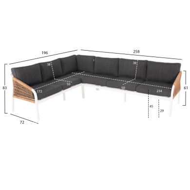 OUTDOOR CORNER LOUNGE SET MAERLY HM6140.01 WHITE ALUMINUM-ANTHRACITE CUSHIONS-BEIGE SYNTHETIC ROPE