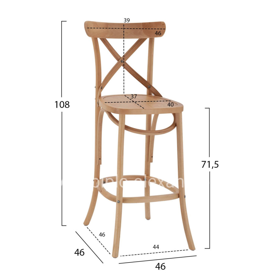 MEDIUM HEIGHT BAR STOOL GIOLIANA HM8750.15 BEECH WOOD IN DARK HONEY-PLYWOOD SEAT 46x46x101Hcm.