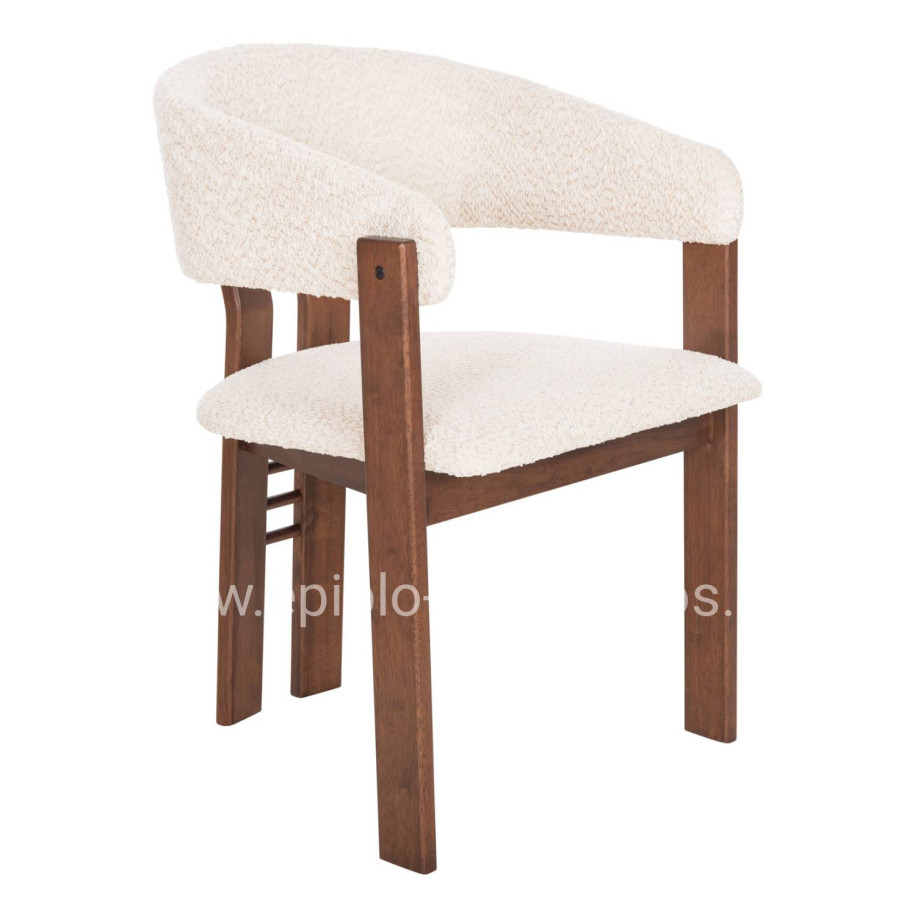 DINING CHAIR ZARRA HM9970.03 RUBBERWOOD IN WALNUT-ECRU BOUCLE FABRIC 55,5x59x81,5Hcm.