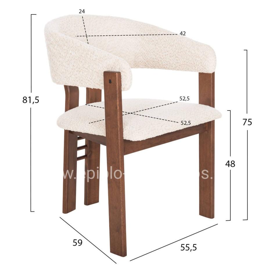 DINING CHAIR ZARRA HM9970.03 RUBBERWOOD IN WALNUT-ECRU BOUCLE FABRIC 55,5x59x81,5Hcm.