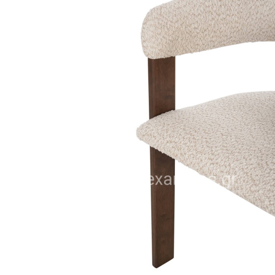 DINING CHAIR ZARRA HM9970.03 RUBBERWOOD IN WALNUT-ECRU BOUCLE FABRIC 55,5x59x81,5Hcm.