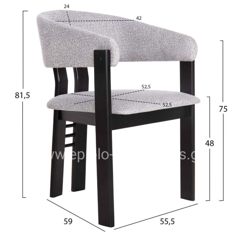 DINING CHAIR ZARRA HM9970.02 RUBBERWOOD IN BLACK-LIGHT GREY FABRIC 55,5x59x81,5Hcm.