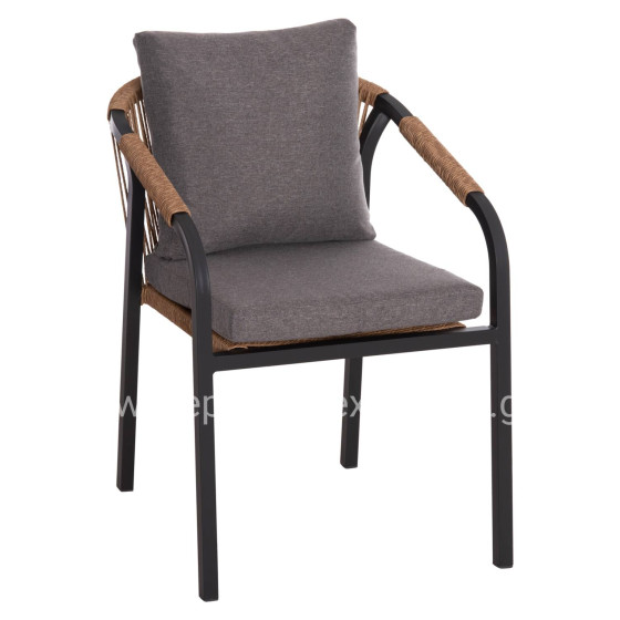 ARMCHAIR MAERLY HM6051.13 ANTHRACITE ALUMINUM AND CUSHIONS-P.E.RATTAN IN LIGHT BROWN 57x60x84Hcm.