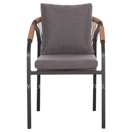 ARMCHAIR MAERLY HM6051.13 ANTHRACITE ALUMINUM AND CUSHIONS-P.E.RATTAN IN LIGHT BROWN 57x60x84Hcm.