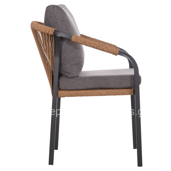 ARMCHAIR MAERLY HM6051.13 ANTHRACITE ALUMINUM AND CUSHIONS-P.E.RATTAN IN LIGHT BROWN 57x60x84Hcm.