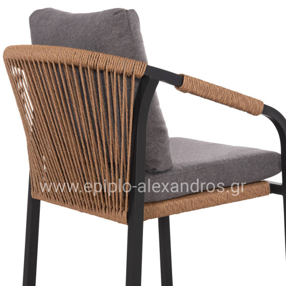 ARMCHAIR MAERLY HM6051.13 ANTHRACITE ALUMINUM AND CUSHIONS-P.E.RATTAN IN LIGHT BROWN 57x60x84Hcm.