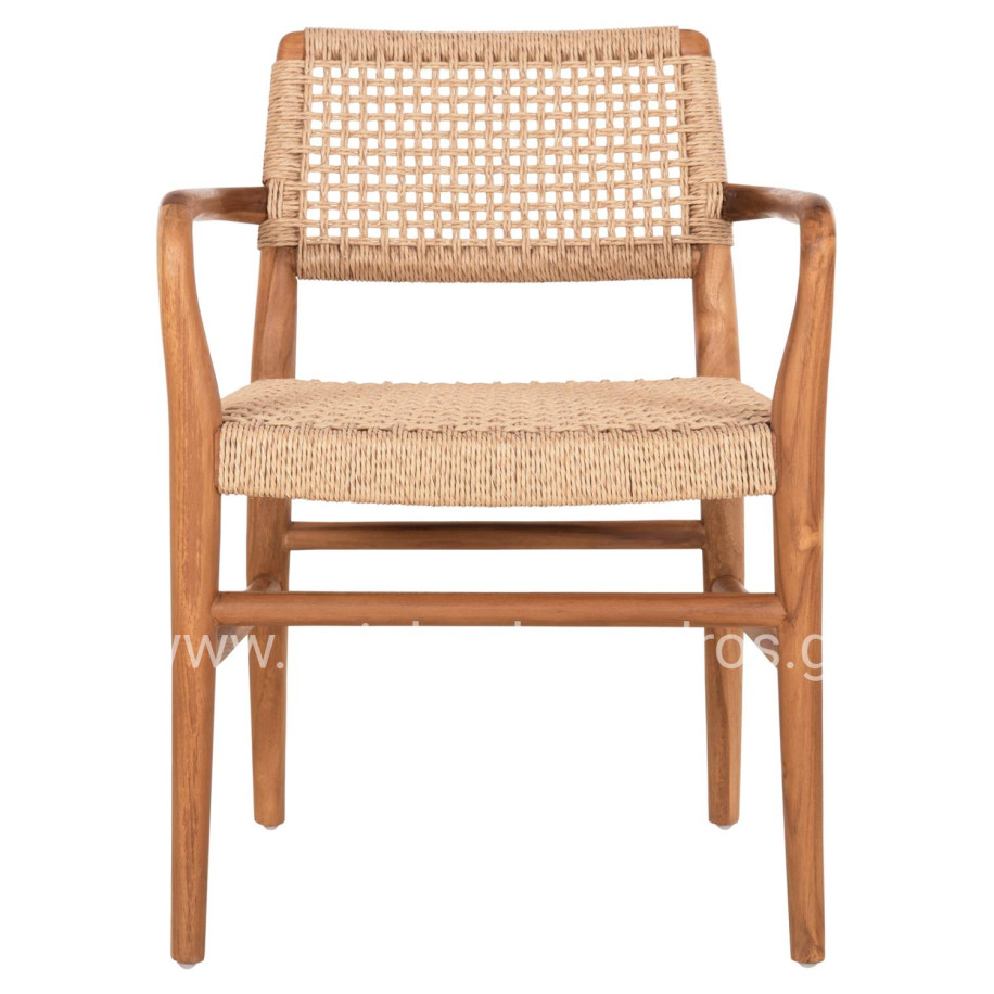 DINING ARMCHAIR ROSCO HM6132 TEAK WOOD IN NATURAL-VIRO ROPE IN BEIGE 56x54,5x78Hcm.