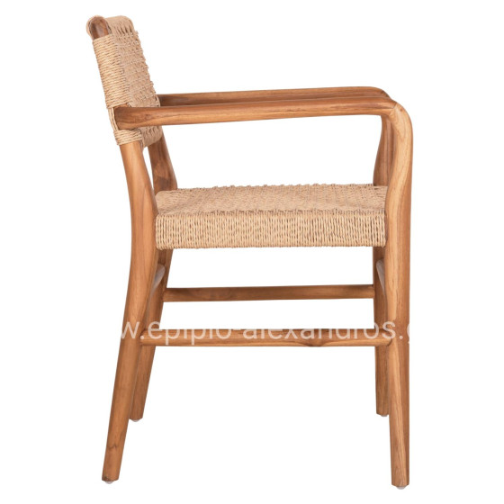 DINING ARMCHAIR ROSCO HM6132 TEAK WOOD IN NATURAL-VIRO ROPE IN BEIGE 56x54,5x78Hcm.