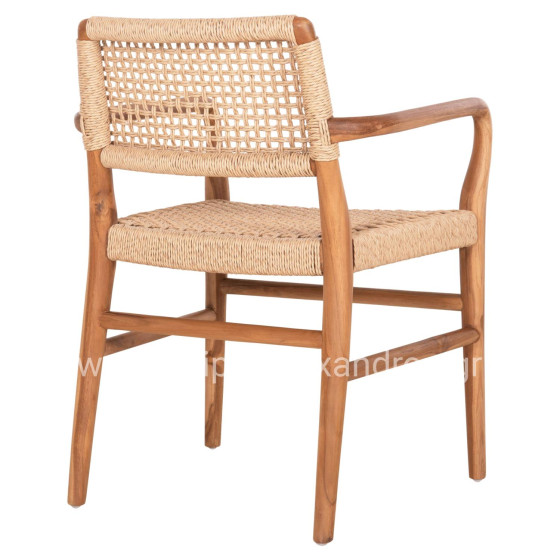 DINING ARMCHAIR ROSCO HM6132 TEAK WOOD IN NATURAL-VIRO ROPE IN BEIGE 56x54,5x78Hcm.