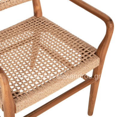 DINING ARMCHAIR ROSCO HM6132 TEAK WOOD IN NATURAL-VIRO ROPE IN BEIGE 56x54,5x78Hcm.