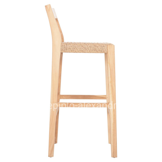 BAR STOOL WITH BACKREST PLERED HM6129 TEAK WOOD & VIRO ROPE 40x45x100Hcm.
