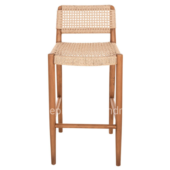 BAR STOOL ROSCO HM6134 TEAK WOOD IN NATURAL-VIRO ROPE IN BEIGE 47x52x100Hcm.