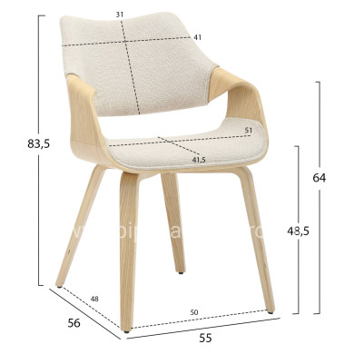 DINING CHAIR NETTO HM9976.01 PLYWOOD FRAME IN OAK-BEIGE FABRIC 55x56x83,5Hcm.