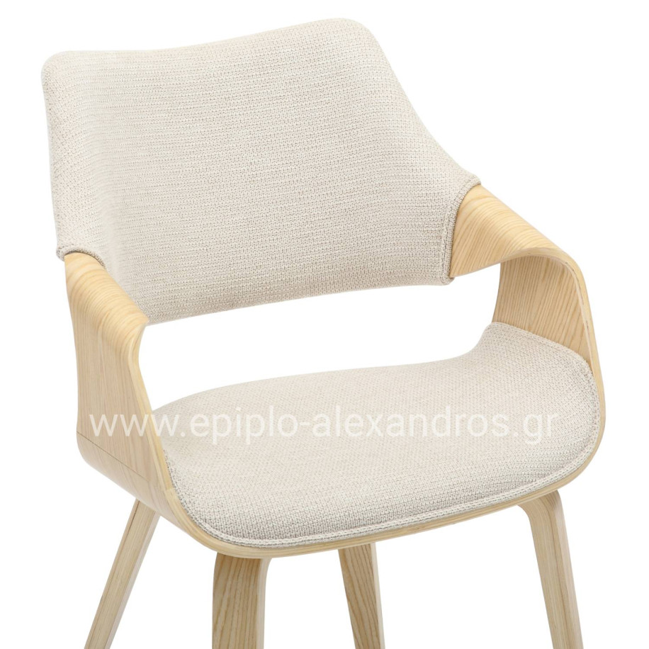 DINING CHAIR NETTO HM9976.01 PLYWOOD FRAME IN OAK-BEIGE FABRIC 55x56x83,5Hcm.