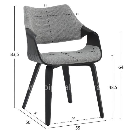 DINING CHAIR NETTO HM9976.02 PLYWOOD FRAME IN BRUSHED BLACK-GREY FABRIC 55x56x83,5Hcm.