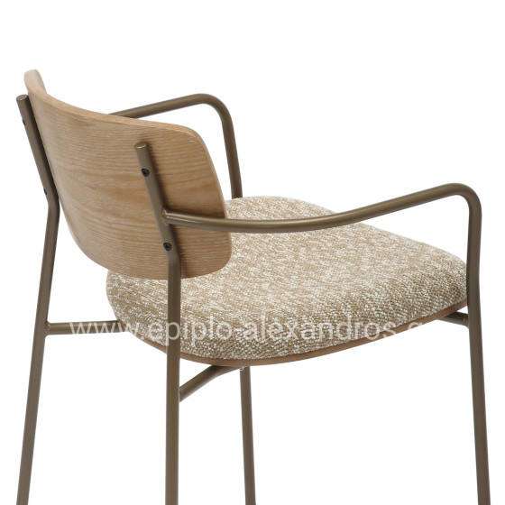 DINING CHAIR VIKKI HM9980.01 METAL IN ANTIQUE COPPER-WHITE WASH PLYWOOD-BEIGE FABRIC 54x54x75,5Hcm.
