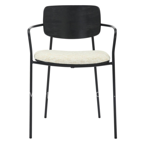 DINING CHAIR VIKKI HM9980.02 METAL & PLYWOOD IN BLACK-ECRU FABRIC 54x54x75,5Hcm.