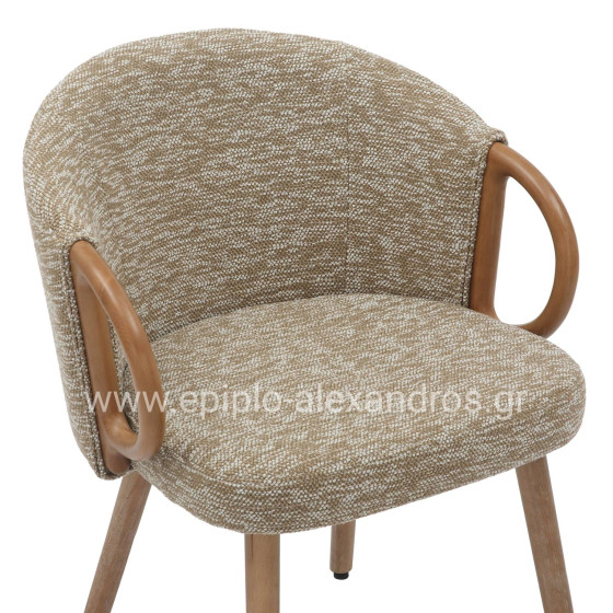 DINING CHAIR RIG HM9979.01 BEECH WOOD LEGS IN WHITEWASH-BEIGE FABRIC 59x58,5x72,5Hcm.