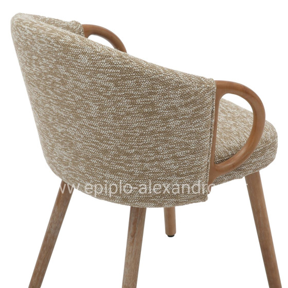 DINING CHAIR RIG HM9979.01 BEECH WOOD LEGS IN WHITEWASH-BEIGE FABRIC 59x58,5x72,5Hcm.