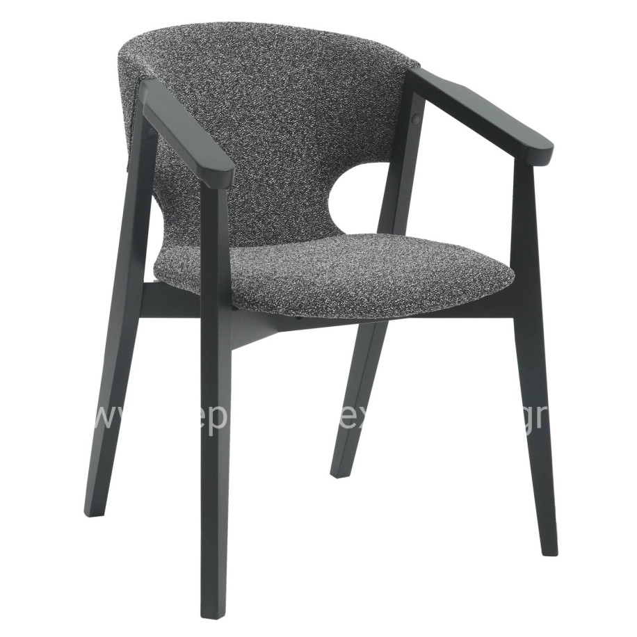 DINING ARMCHAIR YEGER HM9995.01 BEECH WOOD IN BLACK-DARK GREY FABRIC 59x58x78Hcm.