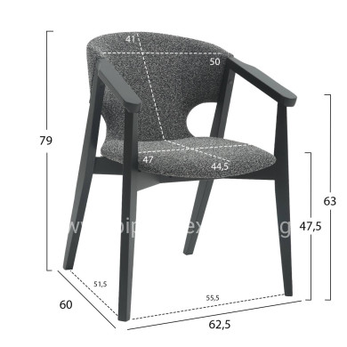 DINING ARMCHAIR YEGER HM9995.01 BEECH WOOD IN BLACK-DARK GREY FABRIC 59x58x78Hcm.