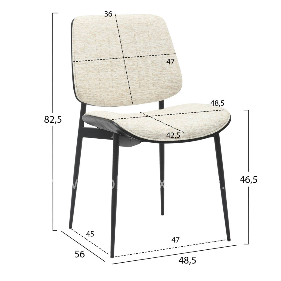 DINING CHAIR CONTI HM9983.02 BLACK METAL & PLYWOOD-ECRU FABRIC 48,5x56x82,5Hcm.