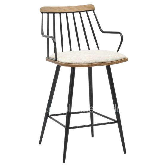 BAR STOOL MED.HEIGHT JUDI HM9985.02 BLACK METAL-ECRU FABRIC 48x52x92Hcm.