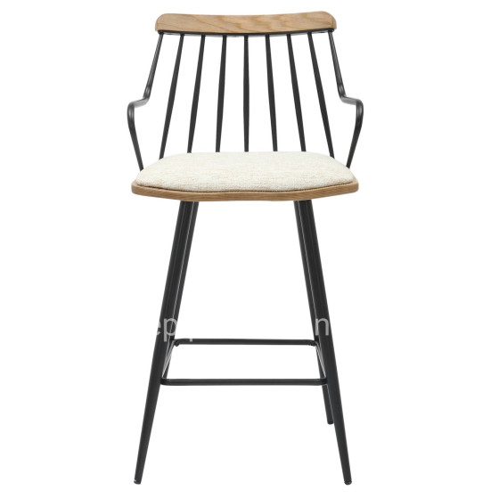 BAR STOOL MED.HEIGHT JUDI HM9985.02 BLACK METAL-ECRU FABRIC 48x52x92Hcm.