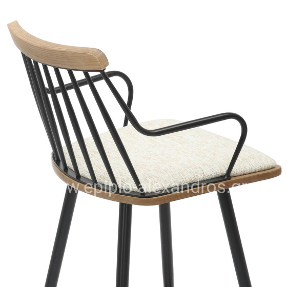 BAR STOOL MED.HEIGHT JUDI HM9985.02 BLACK METAL-ECRU FABRIC 48x52x92Hcm.