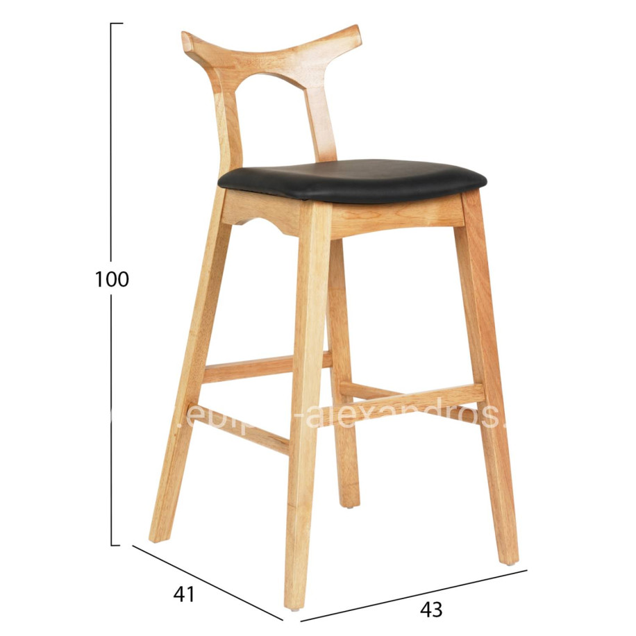 BAR STOOL USOPP HM9951.01 RUBBERWOOD IN LIGHT OAK- BLACK PU 43x41x100Hcm.
