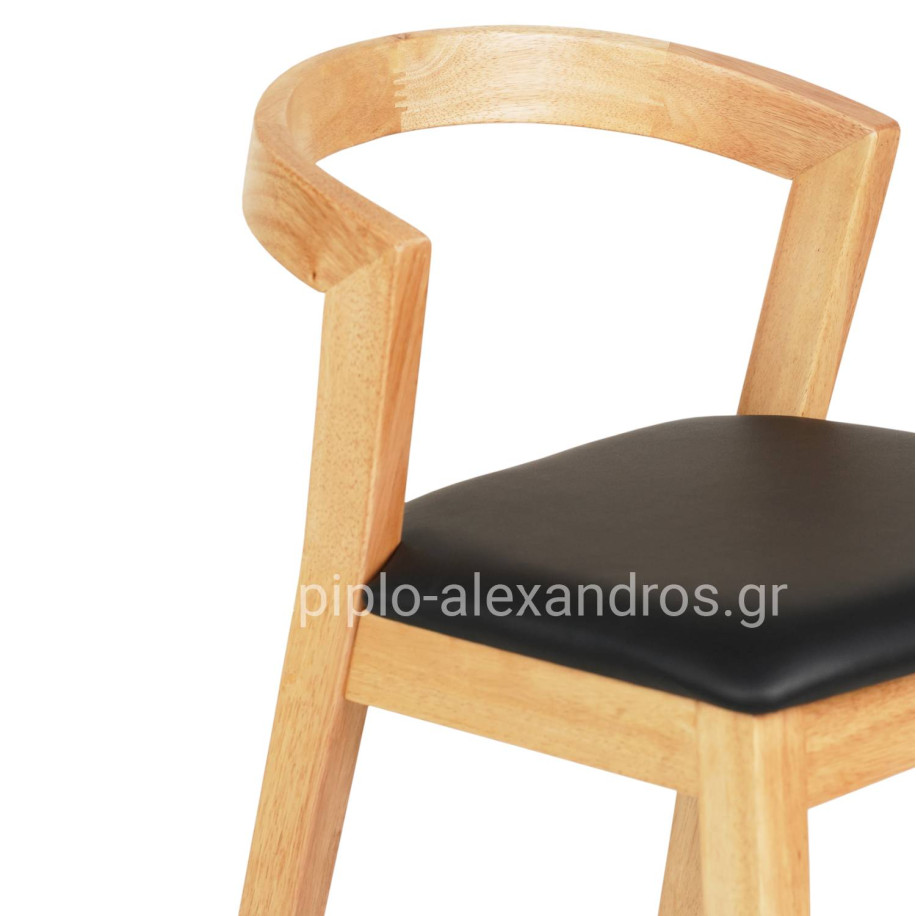 BAR STOOL NAMI HM9952.01 RUBBERWOOD IN OAK-BLACK PU 47,5x59x102,5Hcm.
