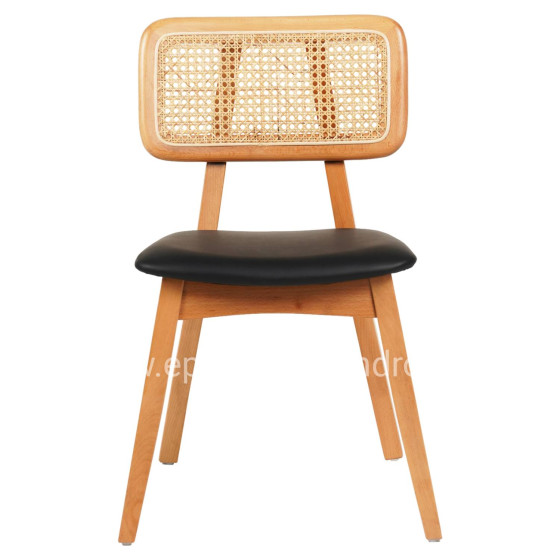 DINING CHAIR LUFFY HM9953.01 BEECH WOOD IN OAK COLOR-BLACK PU 47x60x80Hcm.