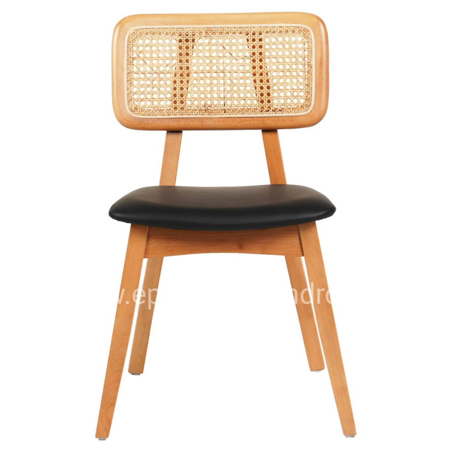 DINING CHAIR LUFFY HM9953.01 BEECH WOOD IN OAK COLOR-BLACK PU 47x60x80Hcm.