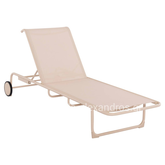 ALUMINUM SUNBED RIBEN WITH TESLIN FABRIC & WHEELS HM6293.04 CAPPUCCINO COLOR 210x78x91Hcm.