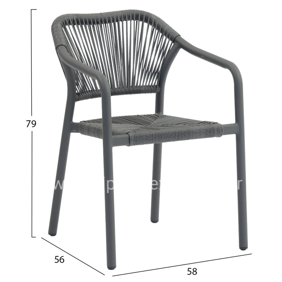 DINING ARMCHAIR ALUMINUM LUCCI HM6266.01 DARK GREY FRAME & P.E. RATTAN 58x56x79Hcm.
