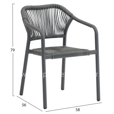 DINING ARMCHAIR ALUMINUM LUCCI HM6266.01 DARK GREY FRAME & P.E. RATTAN 58x56x79Hcm.