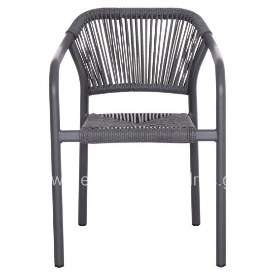 DINING ARMCHAIR ALUMINUM LUCCI HM6266.01 DARK GREY FRAME & P.E. RATTAN 58x56x79Hcm.
