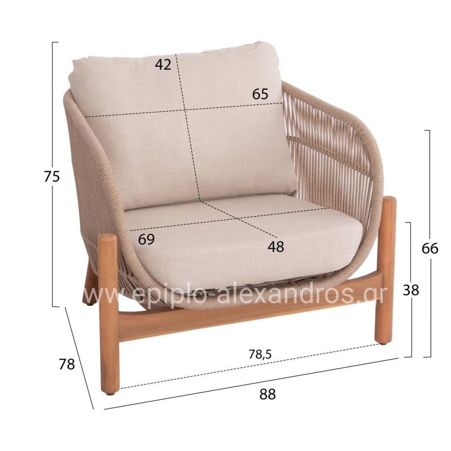 OUTDOOR LOUNGE SET 4PCS SANJI HM6219 ACACIA WOOD-ALUMINUM FRAME-ROPE