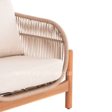 OUTDOOR LOUNGE SET 4PCS SANJI HM6219 ACACIA WOOD-ALUMINUM FRAME-ROPE