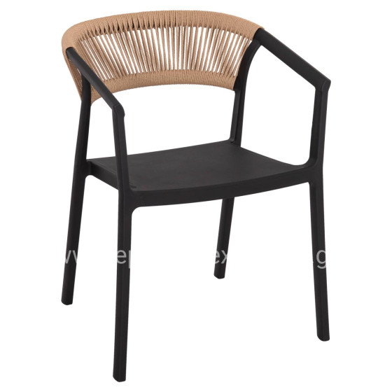ARMCHAIR POLYPROPYLENE BOGI HM6240.02 BLACK WITH BEIGE PP ROPE 54x53x75Hcm.