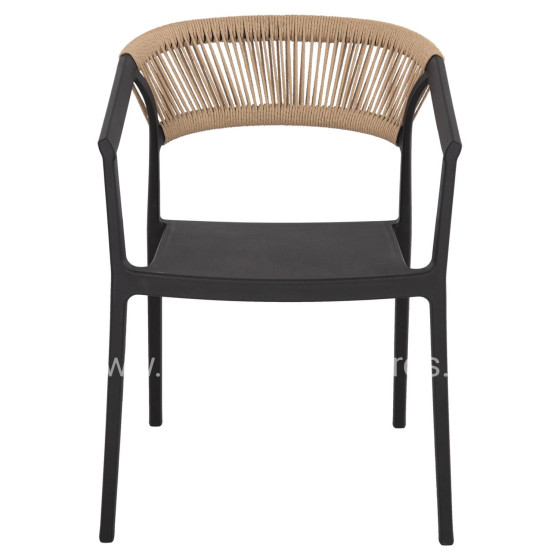 ARMCHAIR POLYPROPYLENE BOGI HM6240.02 BLACK WITH BEIGE PP ROPE 54x53x75Hcm.